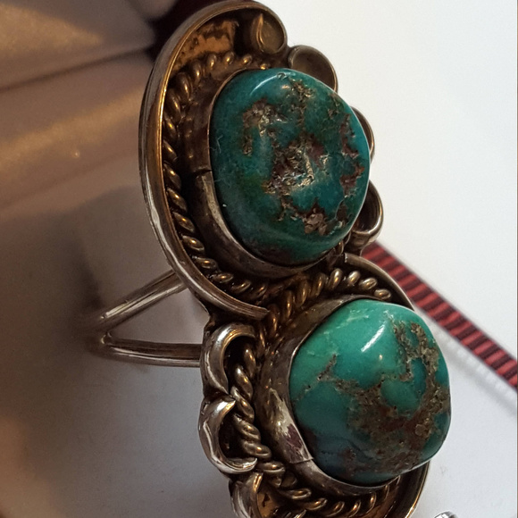 Antique Navajo Ring Size 7 Sterling Turquoise - Picture 4 of 10